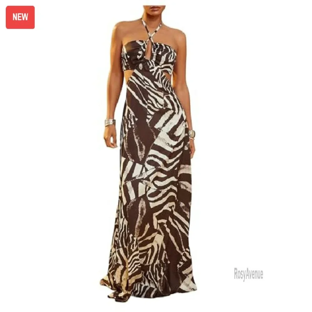 Women's Ruched Halter Dress Backless Cut Out Sleeveless Party - Picture 2 of 7